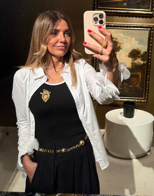 Camisa alfaiataria punhos tulle
